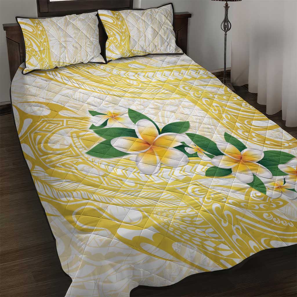 Gold And White Polynesia Plumeria Quilt Bed Set Curves Tropical Vibes LT14 Gold - Polynesian Pride