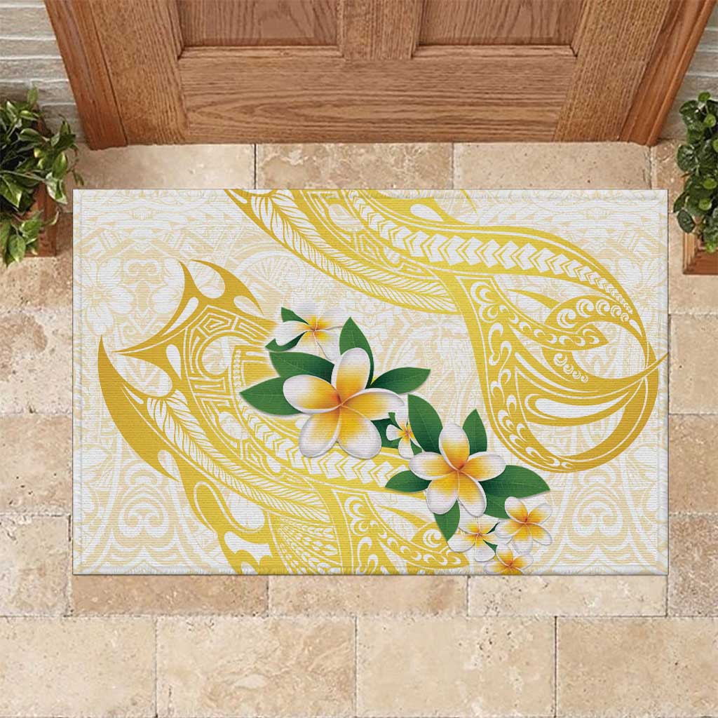Gold And White Polynesia Plumeria Rubber Doormat Curves Tropical Vibes