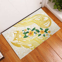 Gold And White Polynesia Plumeria Rubber Doormat Curves Tropical Vibes