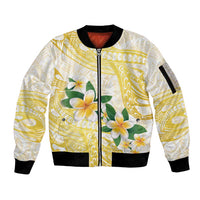 Gold And White Polynesia Plumeria Sleeve Zip Bomber Jacket Curves Tropical Vibes LT14 Unisex Gold - Polynesian Pride
