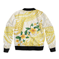 Gold And White Polynesia Plumeria Sleeve Zip Bomber Jacket Curves Tropical Vibes LT14 - Polynesian Pride