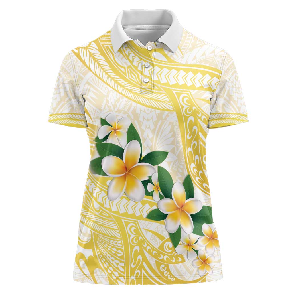 Gold And White Polynesia Plumeria Women Polo Shirt Curves Tropical Vibes