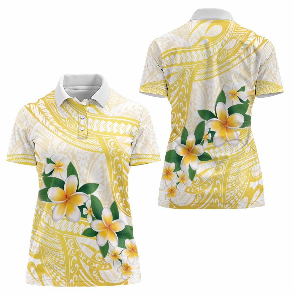 Gold And White Polynesia Plumeria Women Polo Shirt Curves Tropical Vibes