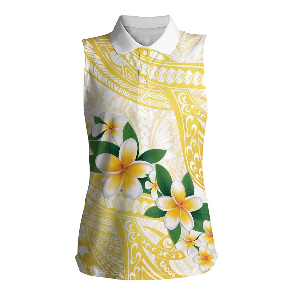 Gold And White Polynesia Plumeria Women Sleeveless Polo Shirt Curves Tropical Vibes LT14 Female Gold - Polynesian Pride