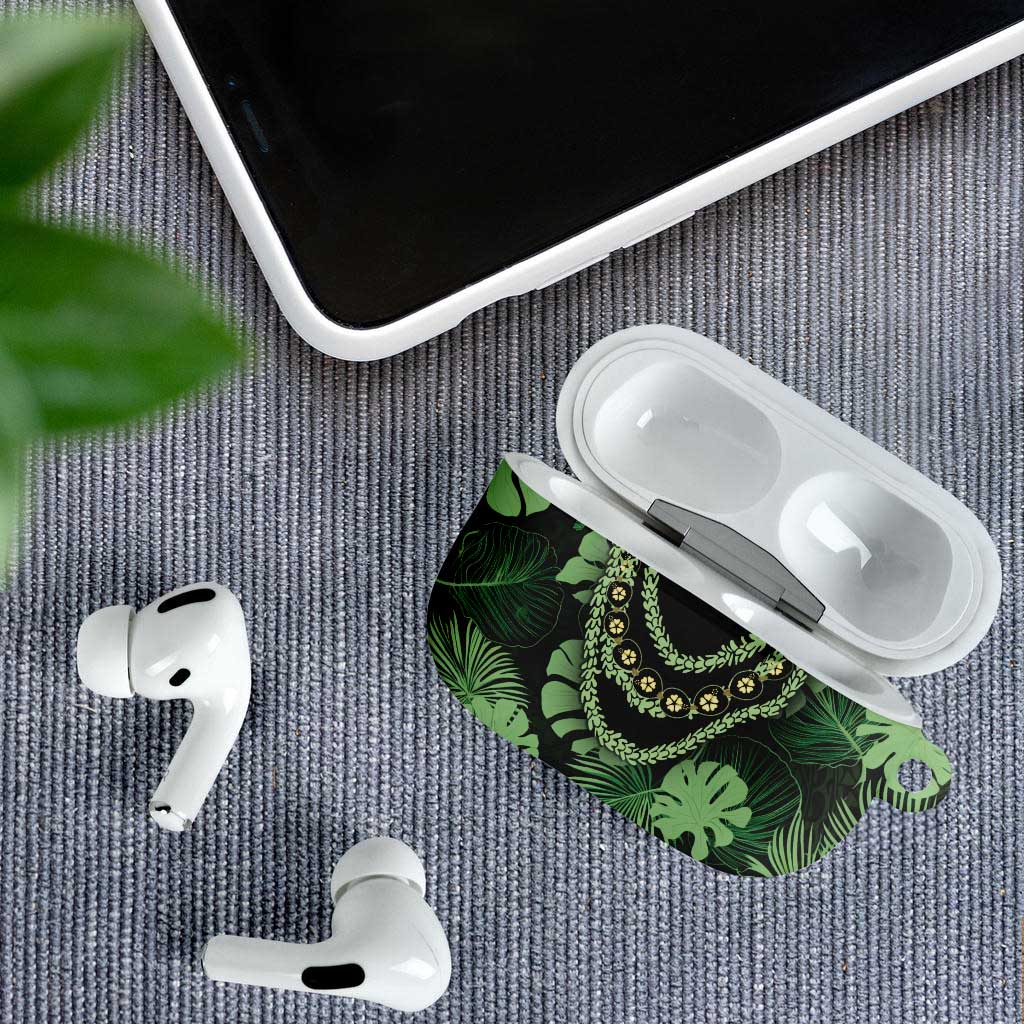 Green Hawaii Kukui Nut Lei AirPods Case Hawaiian Pattern Monstera Tropical Vibes - Polynesian Pride