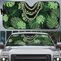 Green Hawaii Kukui Nut Lei Auto Sun Shade Hawaiian Pattern Monstera Tropical Vibes LT14 Green - Polynesian Pride