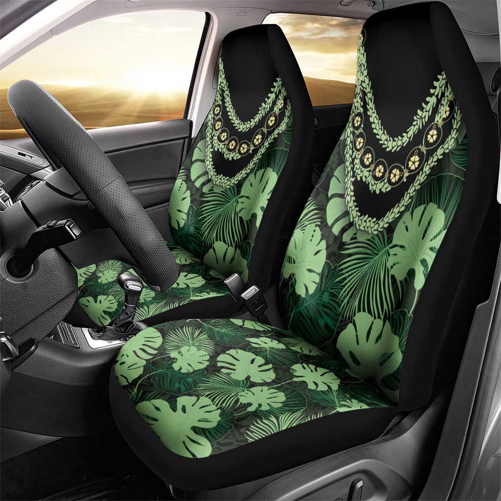Green Hawaii Kukui Nut Lei Car Seat Cover Hawaiian Pattern Monstera Tropical Vibes - Polynesian Pride
