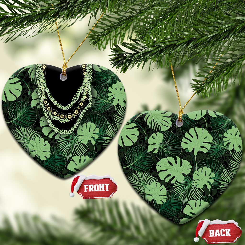 Green Hawaii Kukui Nut Lei Ceramic Ornament Hawaiian Pattern Monstera Tropical Vibes - Polynesian Pride