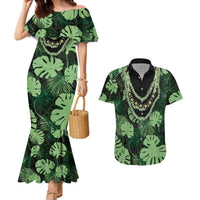 Green Hawaii Kukui Nut Lei Couples Matching Mermaid Dress and Hawaiian Shirt Hawaiian Pattern Monstera Tropical Vibes LT14 Green - Polynesian Pride