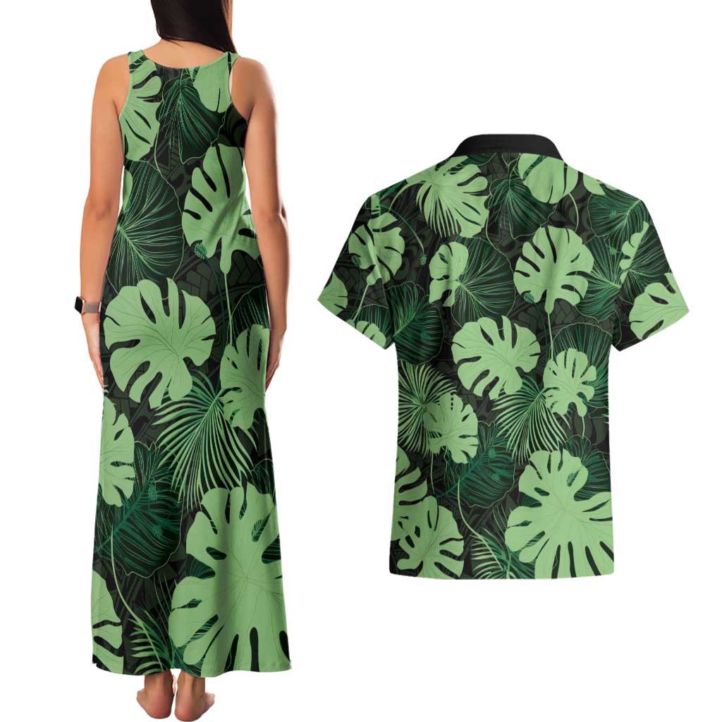 Green Hawaii Kukui Nut Lei Couples Matching Tank Maxi Dress and Hawaiian Shirt Hawaiian Pattern Monstera Tropical Vibes LT14 - Polynesian Pride