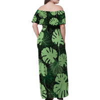 Green Hawaii Kukui Nut Lei Family Matching Off Shoulder Maxi Dress and Hawaiian Shirt Hawaiian Pattern Monstera Tropical Vibes LT14 - Polynesian Pride