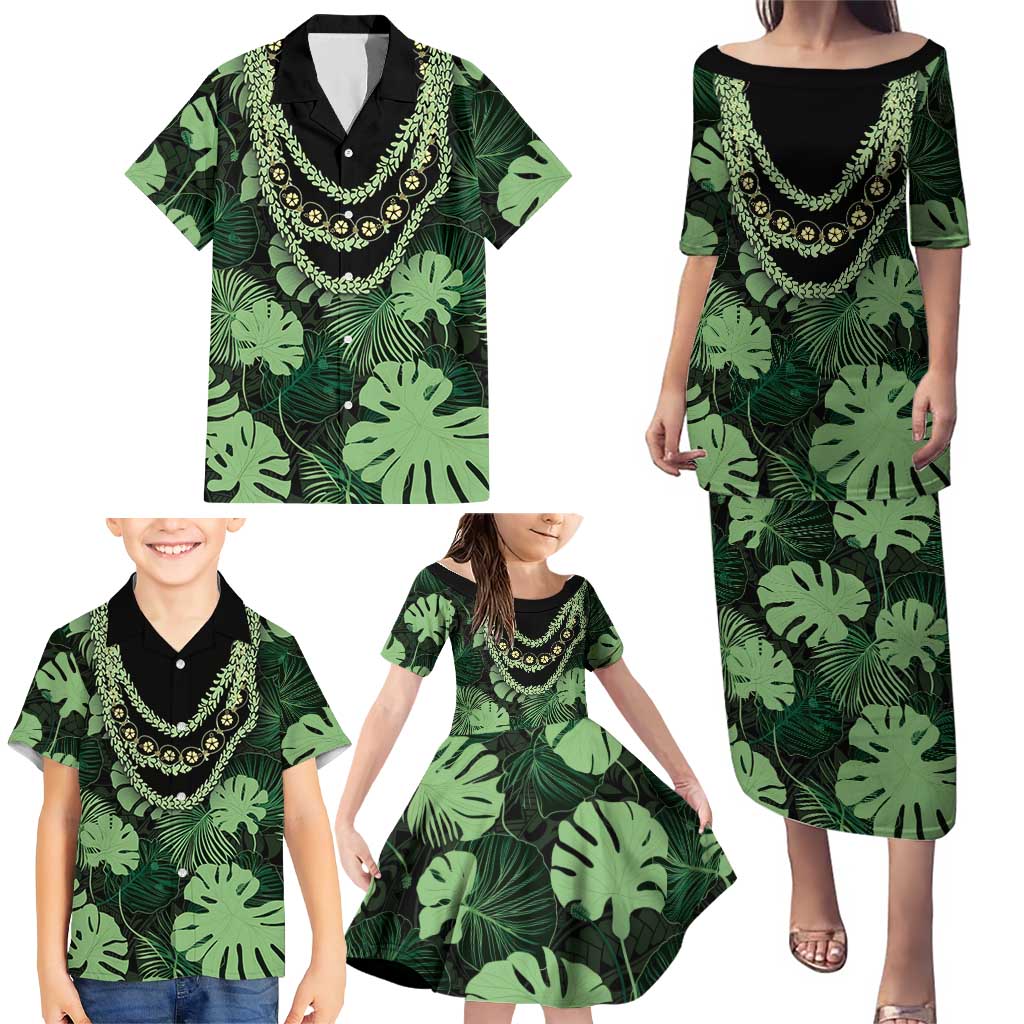 Green Hawaii Kukui Nut Lei Family Matching Puletasi and Hawaiian Shirt Hawaiian Pattern Monstera Tropical Vibes LT14 - Polynesian Pride
