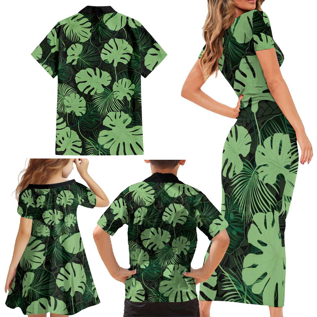Green Hawaii Kukui Nut Lei Family Matching Short Sleeve Bodycon Dress and Hawaiian Shirt Hawaiian Pattern Monstera Tropical Vibes LT14 - Polynesian Pride