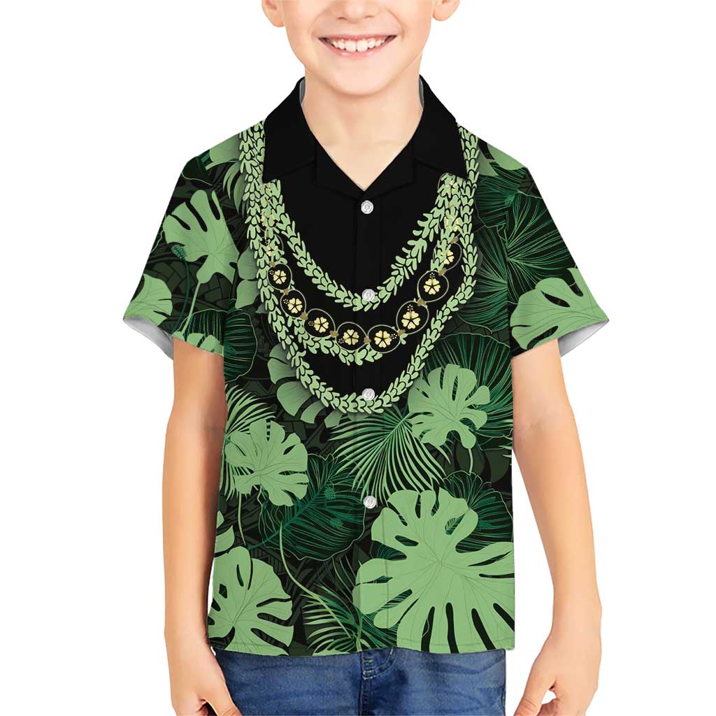 Green Hawaii Kukui Nut Lei Family Matching Short Sleeve Bodycon Dress and Hawaiian Shirt Hawaiian Pattern Monstera Tropical Vibes LT14 Son's Shirt Green - Polynesian Pride