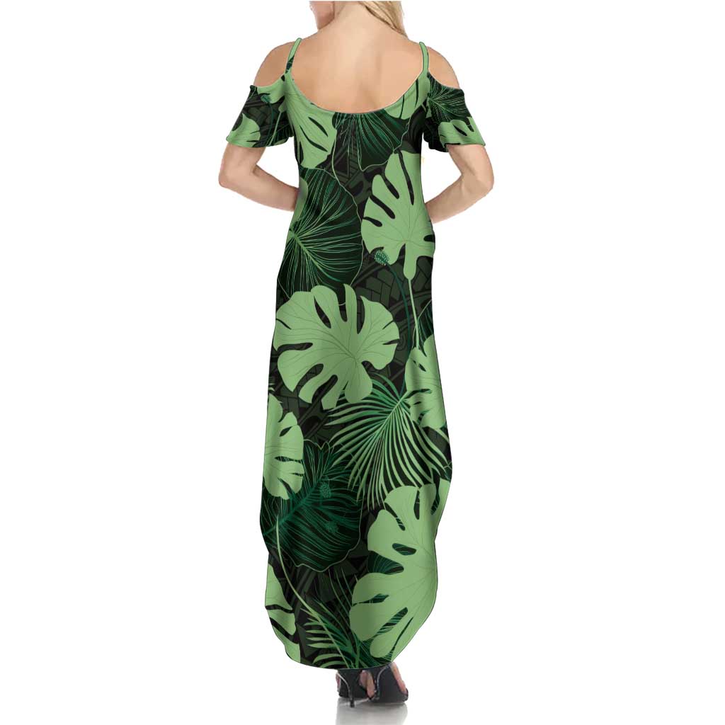 Green Hawaii Kukui Nut Lei Family Matching Summer Maxi Dress and Hawaiian Shirt Hawaiian Pattern Monstera Tropical Vibes LT14 - Polynesian Pride