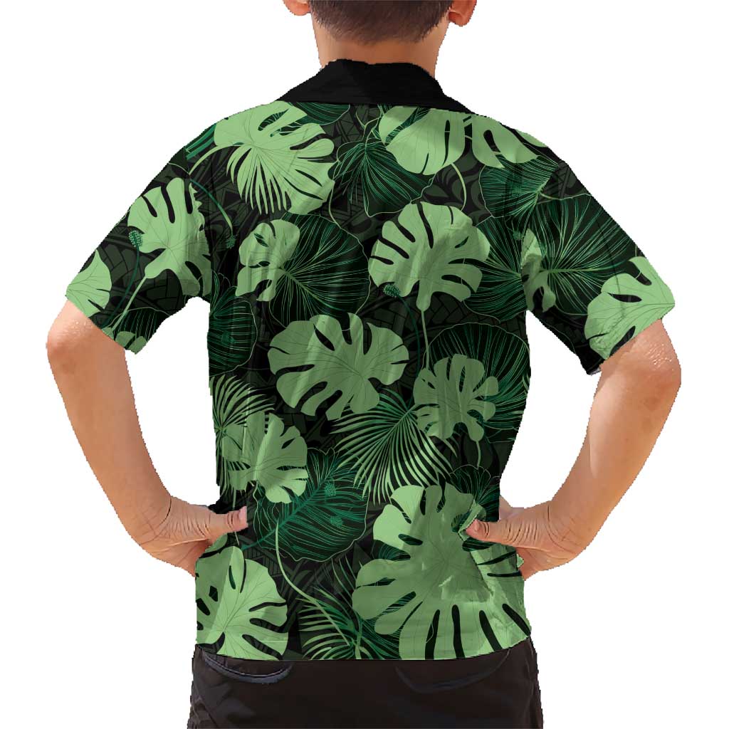 Green Hawaii Kukui Nut Lei Kid Hawaiian Shirt Hawaiian Pattern Monstera Tropical Vibes - Polynesian Pride