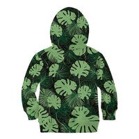 Green Hawaii Kukui Nut Lei Kid Hoodie Hawaiian Pattern Monstera Tropical Vibes - Polynesian Pride