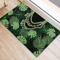 Green Hawaii Kukui Nut Lei Rubber Doormat Hawaiian Pattern Monstera Tropical Vibes - Polynesian Pride