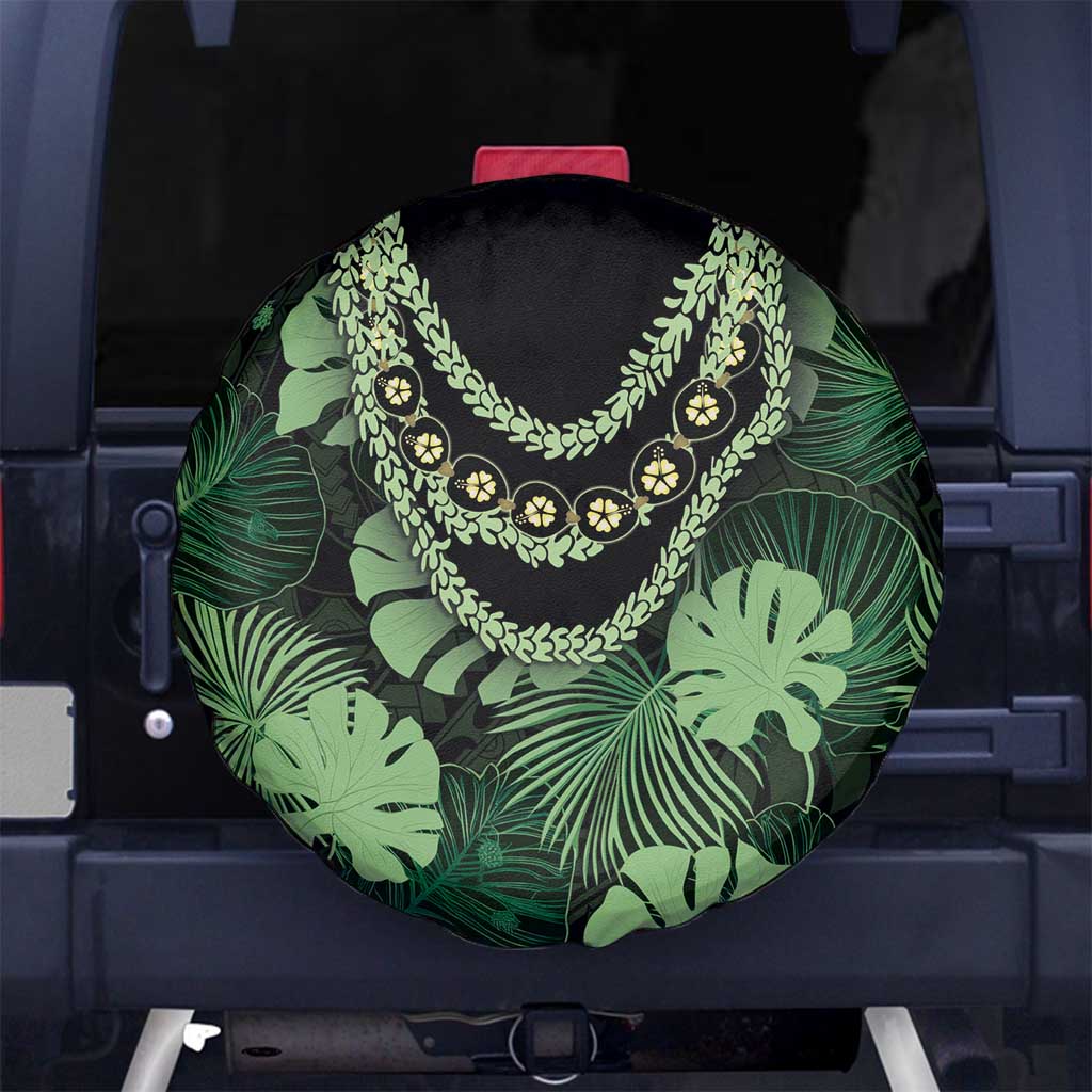 Green Hawaii Kukui Nut Lei Spare Tire Cover Hawaiian Pattern Monstera Tropical Vibes LT14 No hole Green - Polynesian Pride