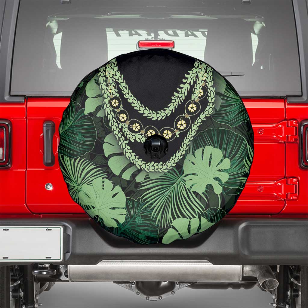 Green Hawaii Kukui Nut Lei Spare Tire Cover Hawaiian Pattern Monstera Tropical Vibes LT14 - Polynesian Pride