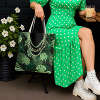 Green Hawaii Kukui Nut Lei Tote Bag Hawaiian Pattern Monstera Tropical Vibes - Polynesian Pride