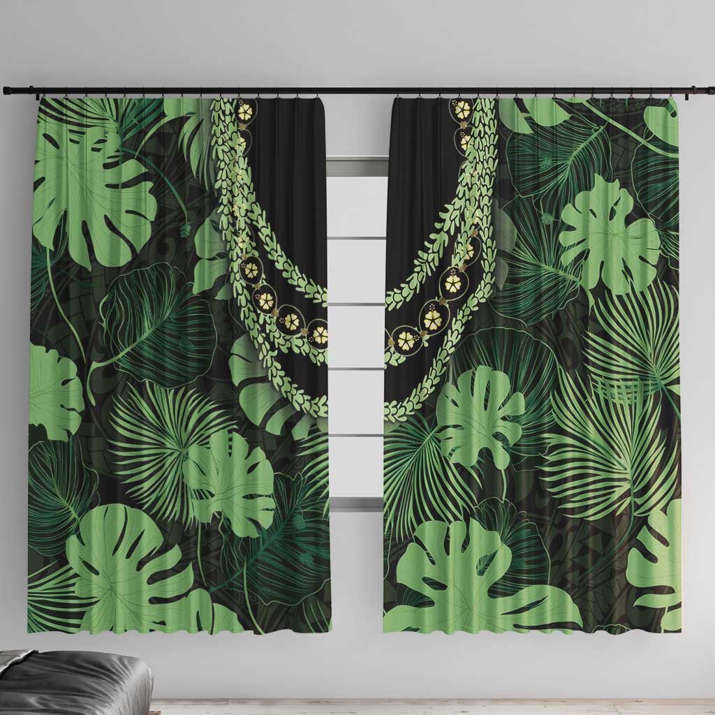 Green Hawaii Kukui Nut Lei Window Curtain Hawaiian Pattern Monstera Tropical Vibes LT14 With Hooks Green - Polynesian Pride