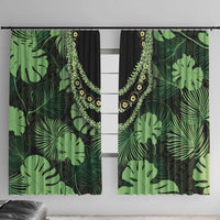 Green Hawaii Kukui Nut Lei Window Curtain Hawaiian Pattern Monstera Tropical Vibes LT14 With Hooks Green - Polynesian Pride