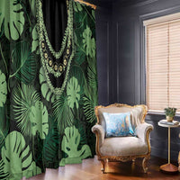 Green Hawaii Kukui Nut Lei Window Curtain Hawaiian Pattern Monstera Tropical Vibes LT14 - Polynesian Pride