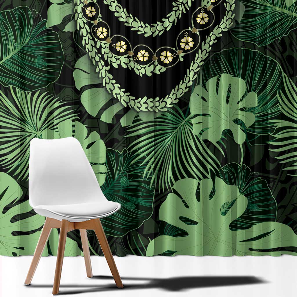 Green Hawaii Kukui Nut Lei Window Curtain Hawaiian Pattern Monstera Tropical Vibes LT14 - Polynesian Pride