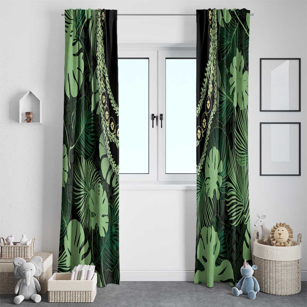 Green Hawaii Kukui Nut Lei Window Curtain Hawaiian Pattern Monstera Tropical Vibes LT14 - Polynesian Pride
