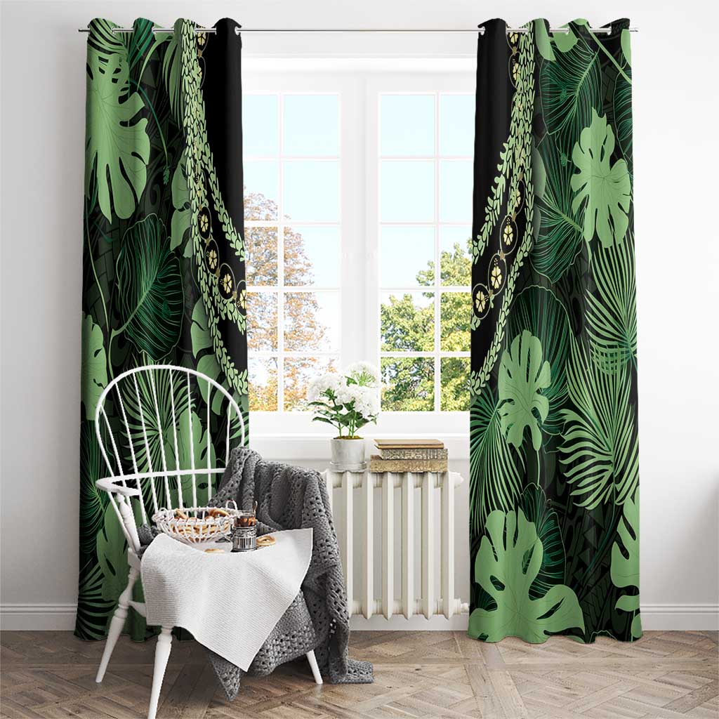 Green Hawaii Kukui Nut Lei Window Curtain Hawaiian Pattern Monstera Tropical Vibes LT14 - Polynesian Pride