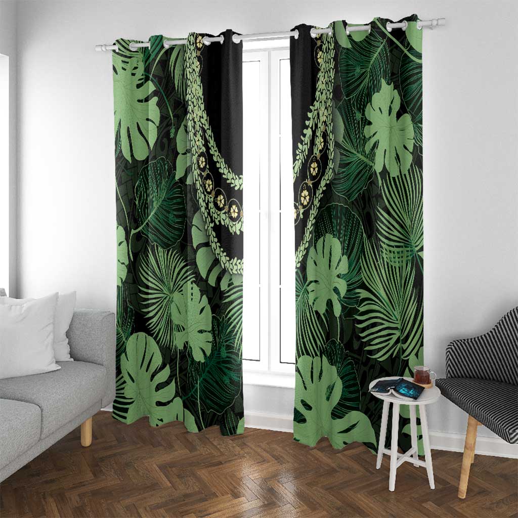Green Hawaii Kukui Nut Lei Window Curtain Hawaiian Pattern Monstera Tropical Vibes LT14 With Grommets Green - Polynesian Pride