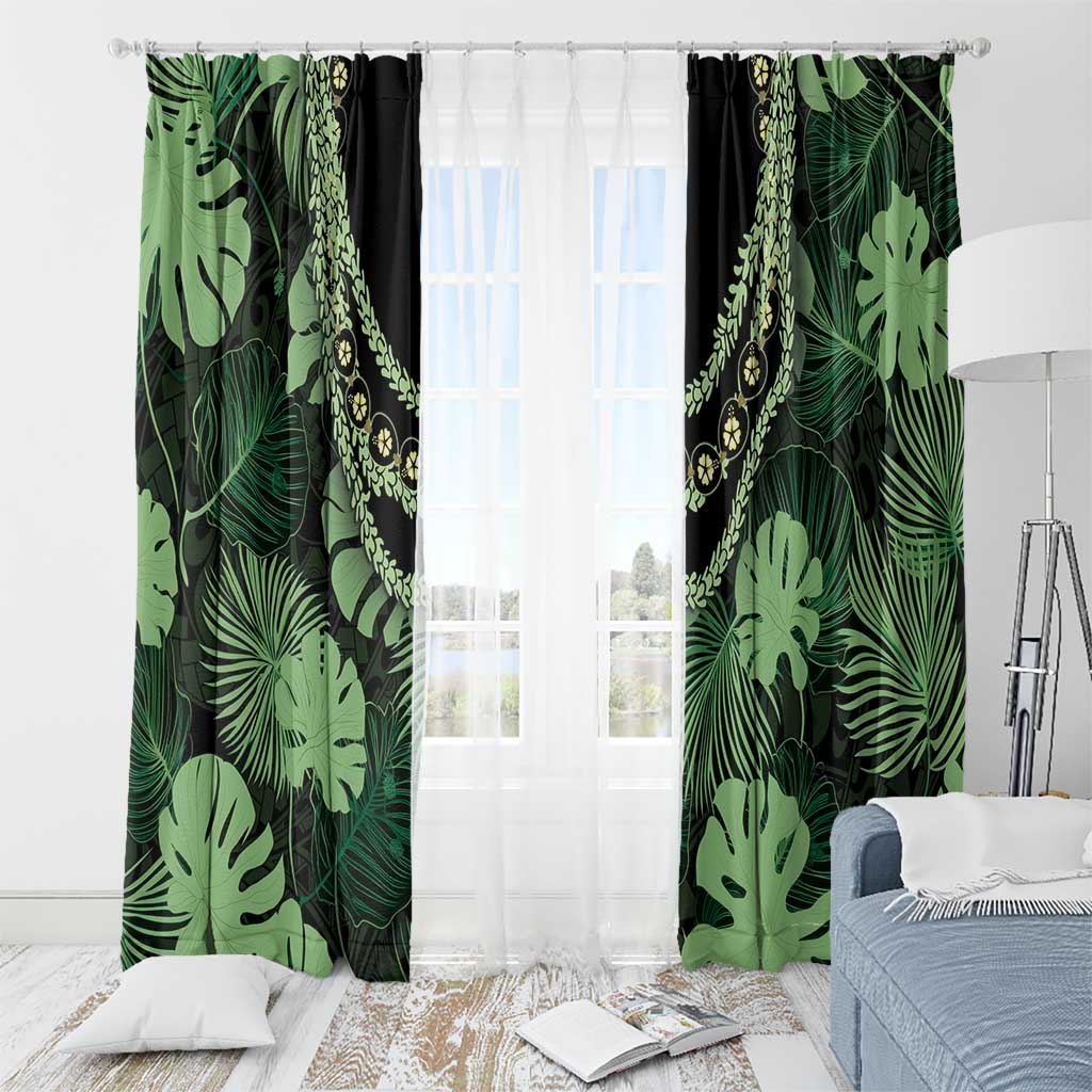 Green Hawaii Kukui Nut Lei Window Curtain Hawaiian Pattern Monstera Tropical Vibes LT14 - Polynesian Pride