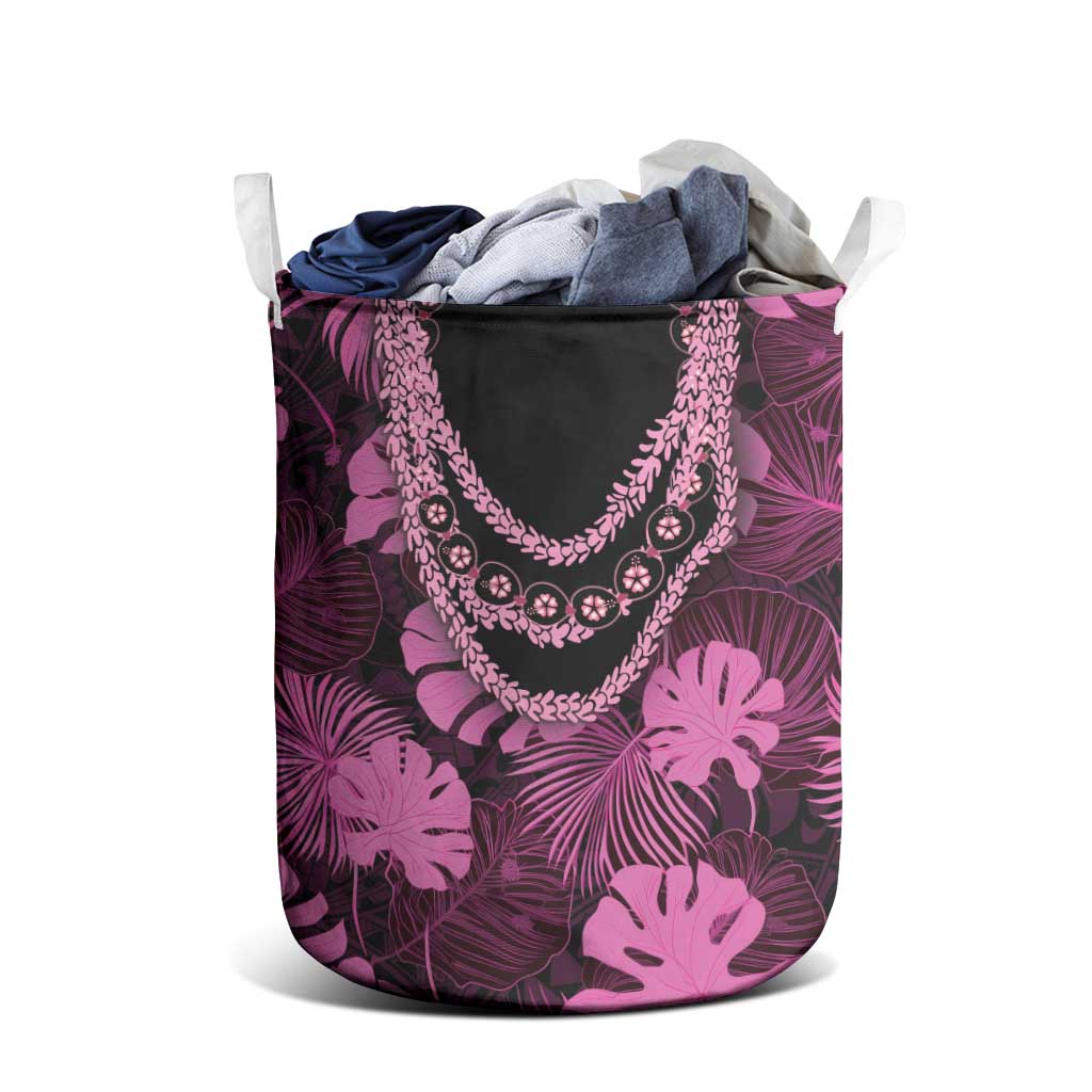 Pink Hawaii Kukui Nut Lei Laundry Basket Hawaiian Pattern Monstera Tropical Vibes - Polynesian Pride