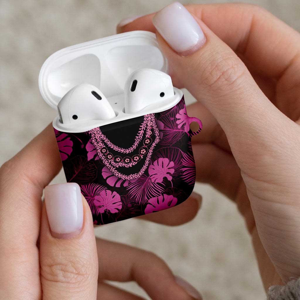 Pink Hawaii Kukui Nut Lei AirPods Case Hawaiian Pattern Monstera Tropical Vibes - Polynesian Pride