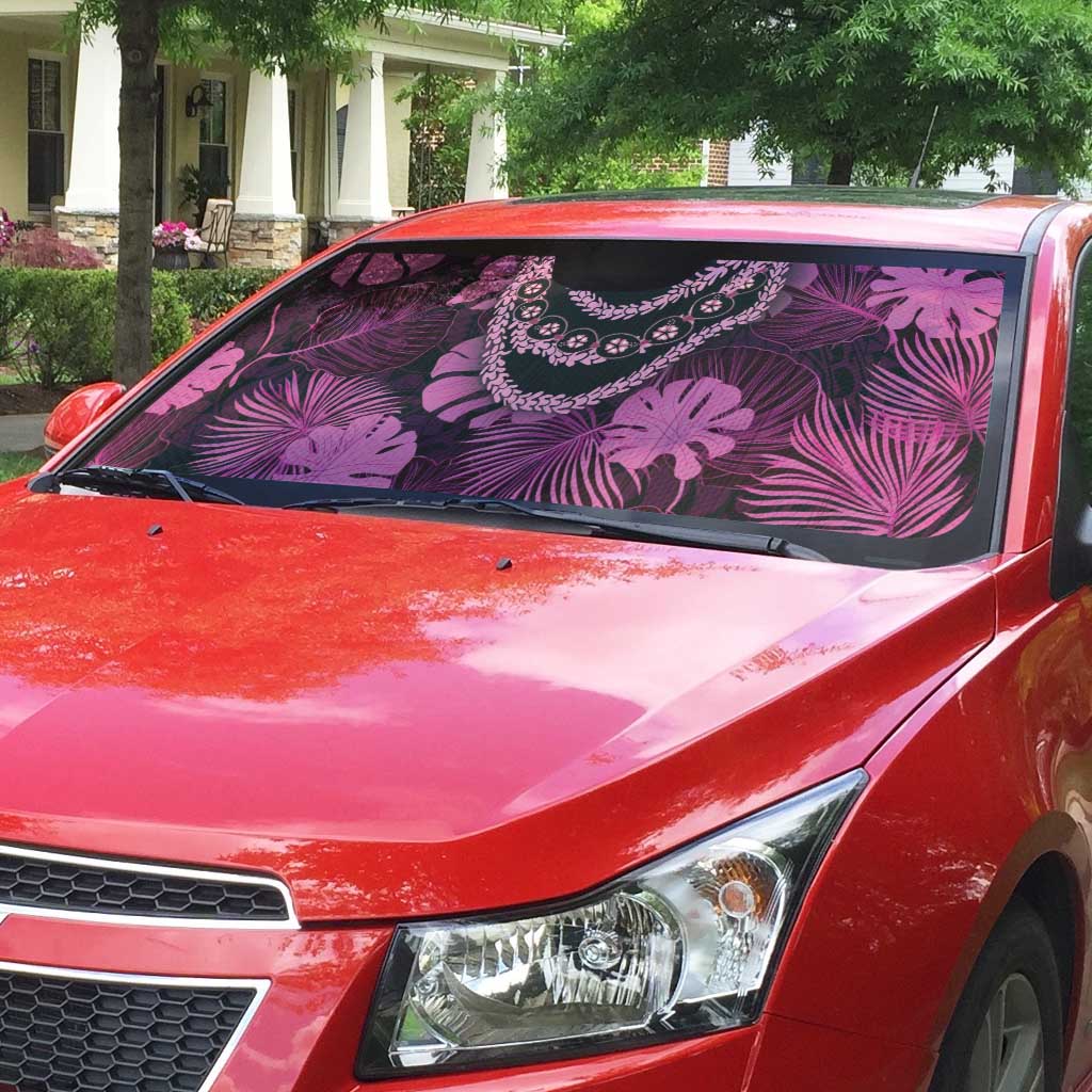 Pink Hawaii Kukui Nut Lei Auto Sun Shade Hawaiian Pattern Monstera Tropical Vibes LT14 - Polynesian Pride