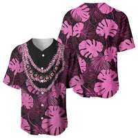 Pink Hawaii Kukui Nut Lei Baseball Jersey Hawaiian Pattern Monstera Tropical Vibes - Polynesian Pride