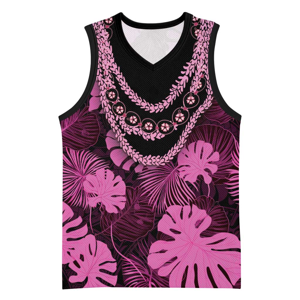 Pink Hawaii Kukui Nut Lei Basketball Jersey Hawaiian Pattern Monstera Tropical Vibes LT14 Unisex Pink - Polynesian Pride