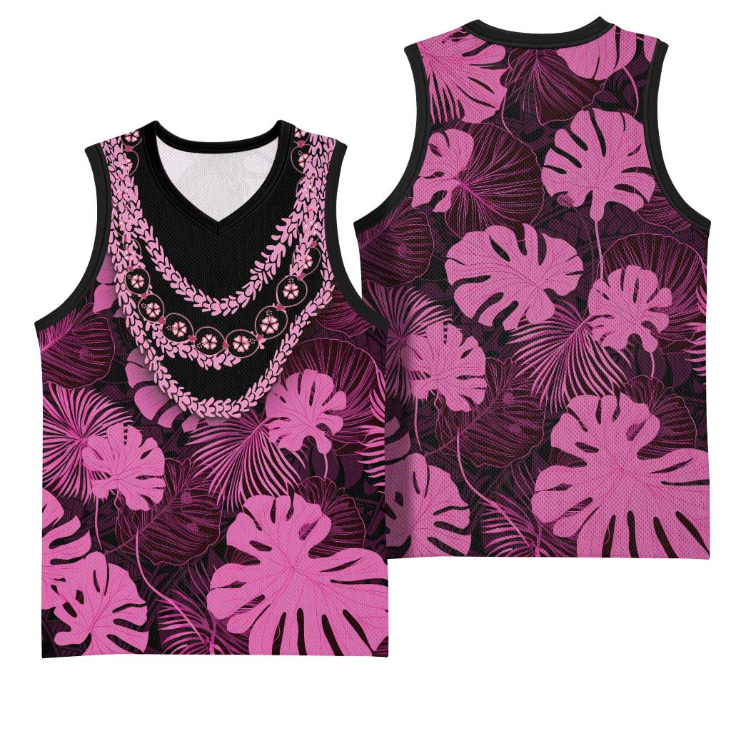 Pink Hawaii Kukui Nut Lei Basketball Jersey Hawaiian Pattern Monstera Tropical Vibes LT14 - Polynesian Pride