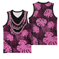Pink Hawaii Kukui Nut Lei Basketball Jersey Hawaiian Pattern Monstera Tropical Vibes LT14 - Polynesian Pride