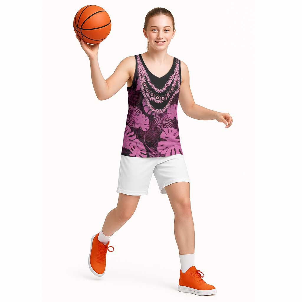 Pink Hawaii Kukui Nut Lei Basketball Jersey Hawaiian Pattern Monstera Tropical Vibes LT14 - Polynesian Pride