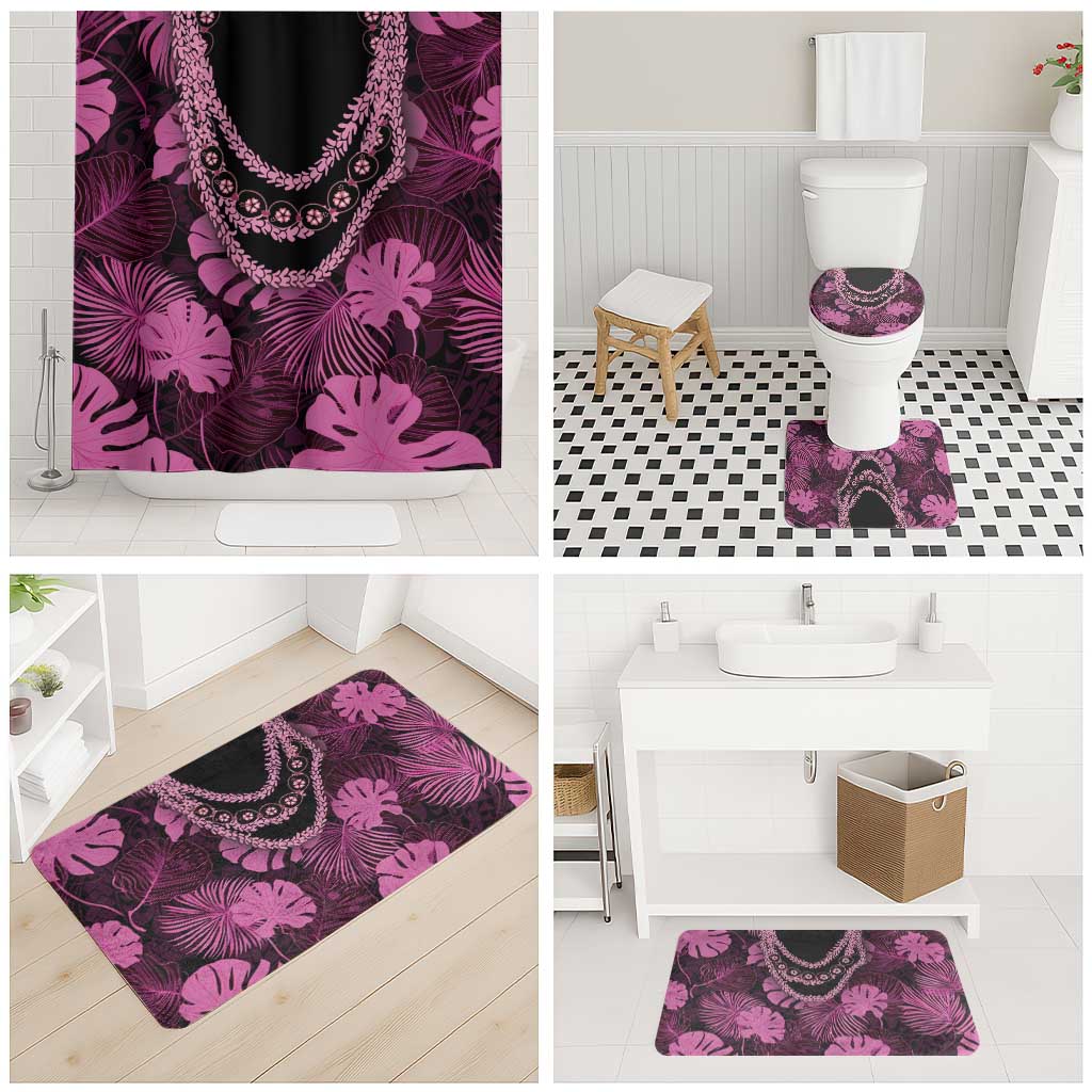 Pink Hawaii Kukui Nut Lei Bathroom Set Hawaiian Pattern Monstera Tropical Vibes - Polynesian Pride