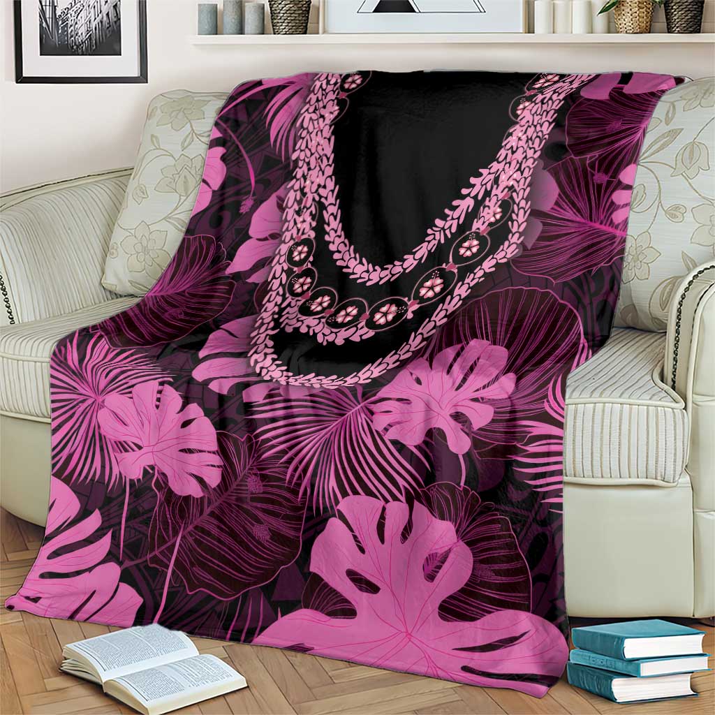Pink Hawaii Kukui Nut Lei Blanket Hawaiian Pattern Monstera Tropical Vibes - Polynesian Pride