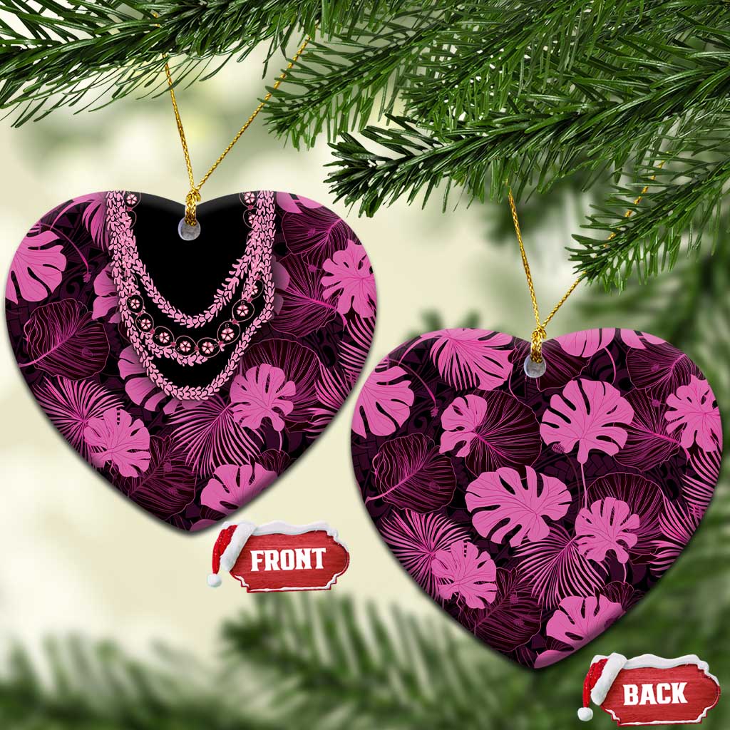 Pink Hawaii Kukui Nut Lei Ceramic Ornament Hawaiian Pattern Monstera Tropical Vibes - Polynesian Pride