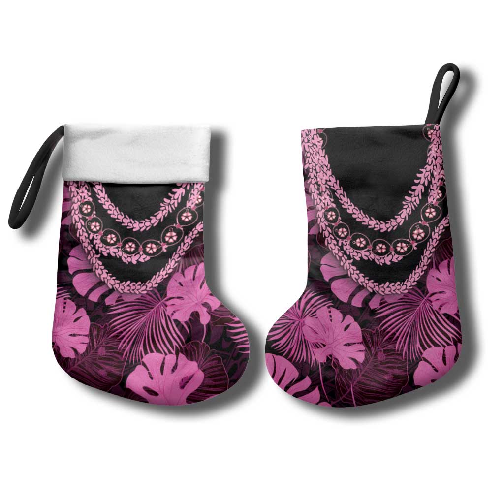 Pink Hawaii Kukui Nut Lei Christmas Stocking Hawaiian Pattern Monstera Tropical Vibes - Polynesian Pride