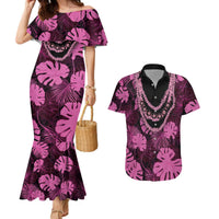 Pink Hawaii Kukui Nut Lei Couples Matching Mermaid Dress and Hawaiian Shirt Hawaiian Pattern Monstera Tropical Vibes LT14 Pink - Polynesian Pride