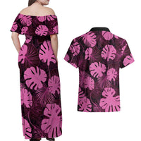Pink Hawaii Kukui Nut Lei Couples Matching Off Shoulder Maxi Dress and Hawaiian Shirt Hawaiian Pattern Monstera Tropical Vibes LT14 - Polynesian Pride