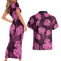 Pink Hawaii Kukui Nut Lei Couples Matching Short Sleeve Bodycon Dress and Hawaiian Shirt Hawaiian Pattern Monstera Tropical Vibes LT14 - Polynesian Pride