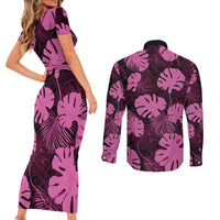 Pink Hawaii Kukui Nut Lei Couples Matching Short Sleeve Bodycon Dress and Long Sleeve Button Shirt Hawaiian Pattern Monstera Tropical Vibes LT14 - Polynesian Pride