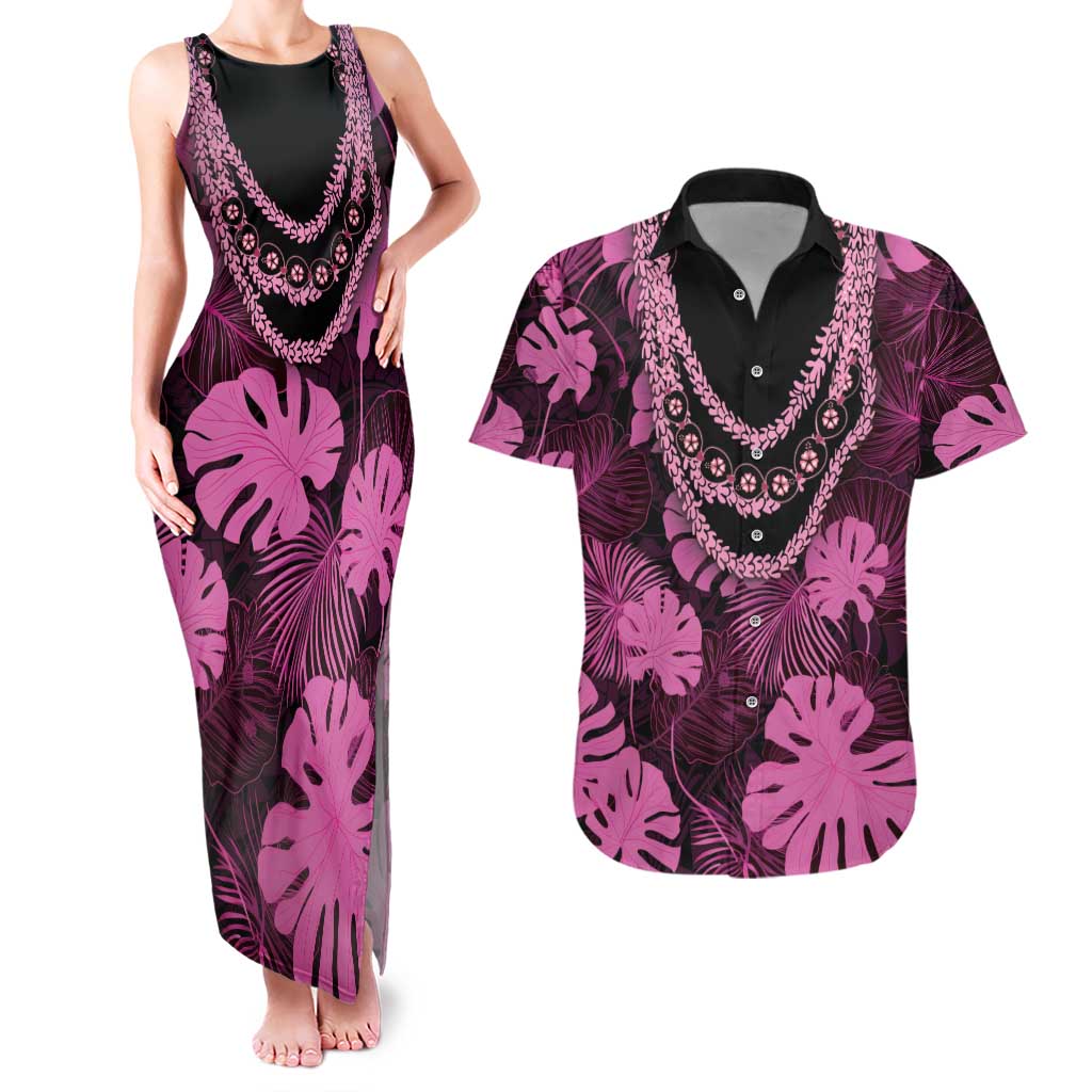 Pink Hawaii Kukui Nut Lei Couples Matching Tank Maxi Dress and Hawaiian Shirt Hawaiian Pattern Monstera Tropical Vibes LT14 Pink - Polynesian Pride